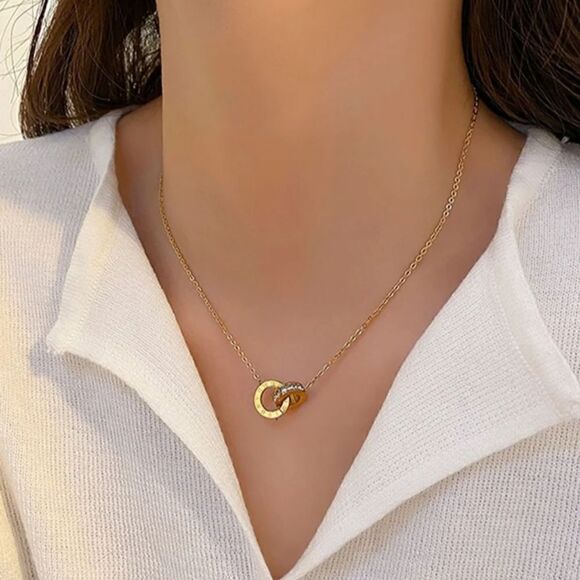 Gold Plated Cubic Zirconia Roman Numeral Round Pendant Necklace Earr… - Picture 7 of 7